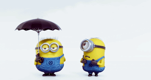 Minions Under Umbrellas With O Letter GIF