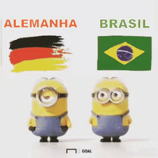 Two Minions in Front of German and Brazilian Flags