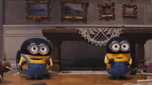 Two Minions With Awww Sign GIF
