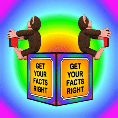 Two Monkeys Are Sitting On Top Of A Sign That Says Get Your Facts Right GIF