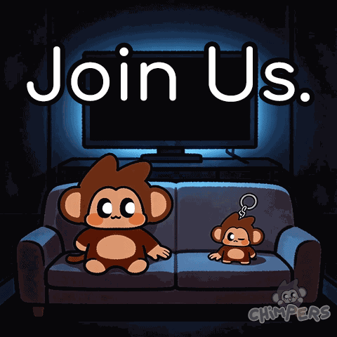 Two Monkeys Sitting on Couch Saying Join Us