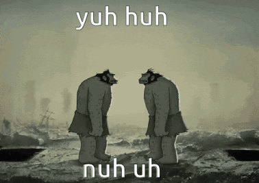 Two Monkeys Standing Next To Each Other With The Words Yuh Huh Nuh Uh GIF