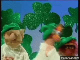 Two Muppets in Green Hats with Shamrocks