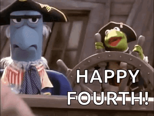 Two Muppets Sitting at Steering Wheel Saying Happy Fourth