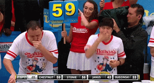 Two Nathan's Hot Dogs Eating by 59 Sign