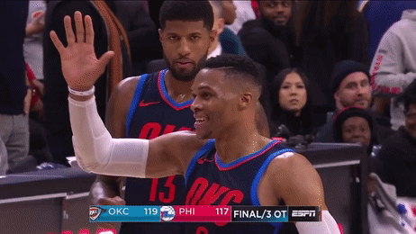 Two Oklahoma City Thunder Basketball Players Waving GIF