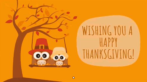 Two Owls On Swing Wishing You Happy Thanksgiving GIF