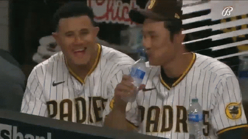 Two Padres Baseball Players Drinking Water From Bottles GIF