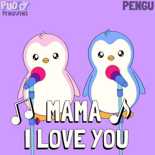 Two Penguins Are Singing Mama I Love You GIF