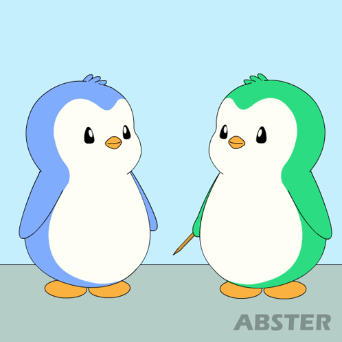 Two Penguins Are Standing Next To Each Other And One Is Holding A Pencil In His Hand GIF