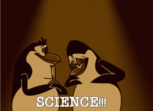 Two Penguins Are Standing Next To Each Other And The Word Science Is Visible GIF
