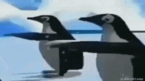 Two Penguins With Outstretched Arms GIF