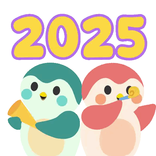 Two Penguins Celebrating New Year