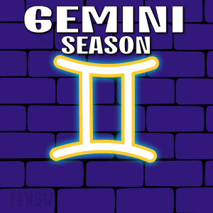 Two Penguins Facing Each Other with Gemini Season II Sign