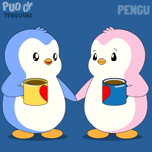 Two Penguins Holding Hands Saying Pengu