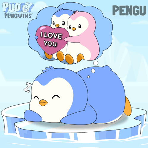Two Penguins Holding Heart Saying I Love You GIF