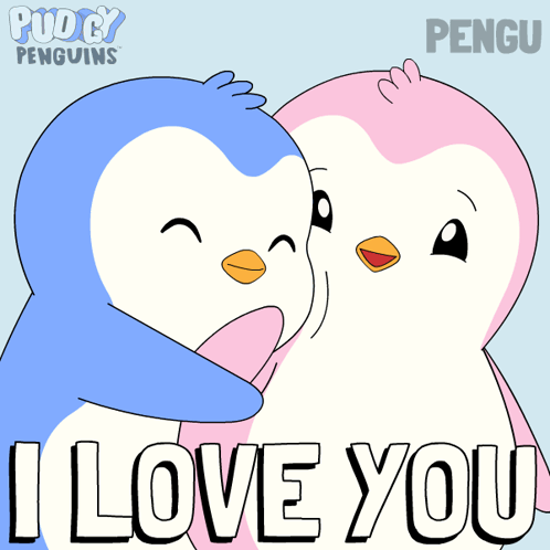 Two Penguins Hugging I Love You