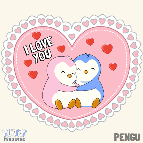 Two Penguins Hugging In Heart Saying I Love You GIF