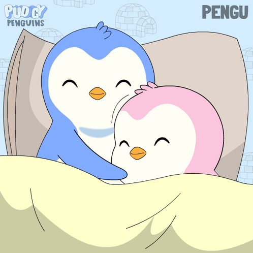 Two Penguins Hugging Puddy Penguins