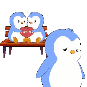 Two Penguins Hugging With I Love You Heart