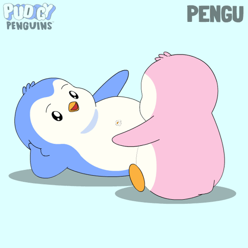 Two Penguins Hugging With Word Pengu