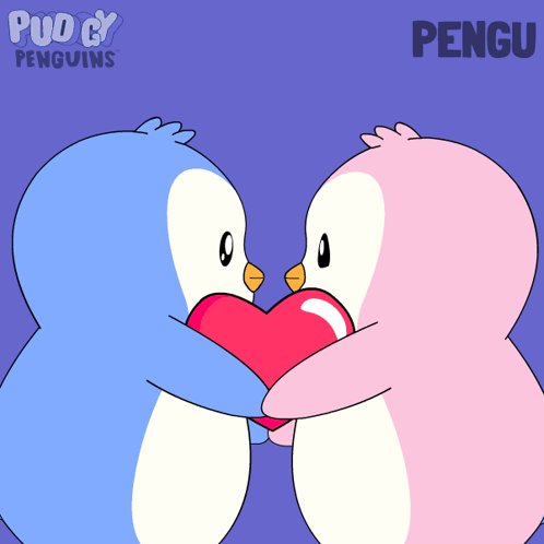 Two Penguins Hugging With Word Pengu