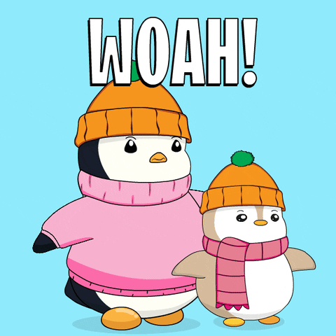 Two Penguins in Hats and Scarves Woah