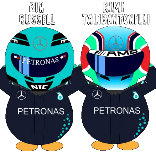 Two Penguins in Petronas Jackets and Helmets