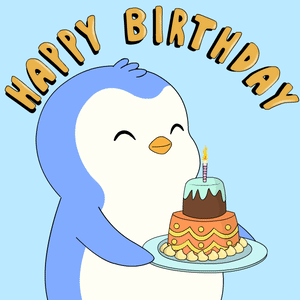 Two Penguins Jumping Out Of Box Saying Happy Birthday GIF