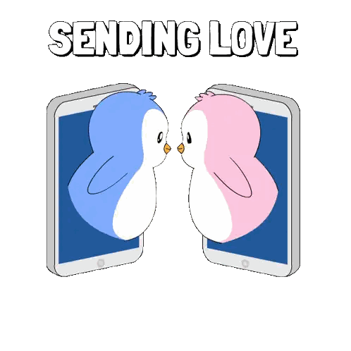 Two Penguins Kissing by Heart Sending Love
