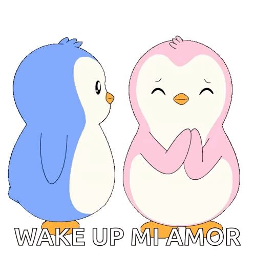 Two Penguins Kissing Saying Wake Up Mi Amor GIF