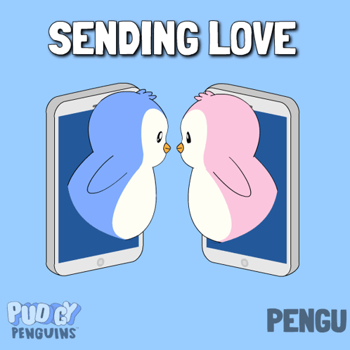 Two Penguins Kissing Sending Love GIF