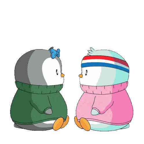 Two Penguins Kissing With Hearts