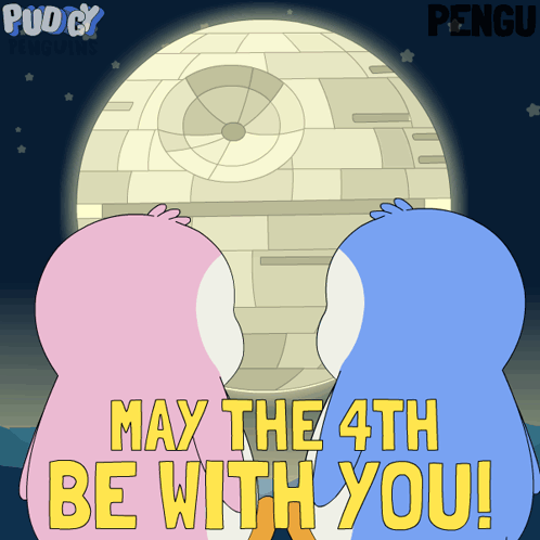Two Penguins Looking at Death Star