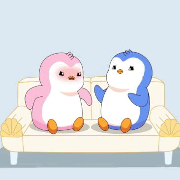 Two Penguins On Couch Eating Burger And Milkshake GIF