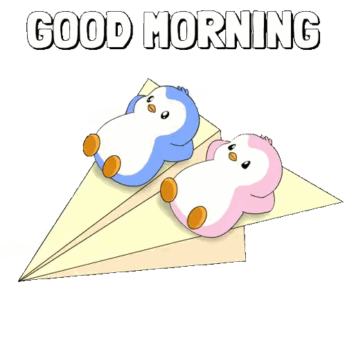 Two Penguins on Paper Airplane Good Morning