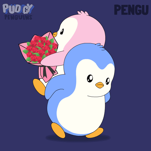 Two Penguins on Sled With Word Pengu