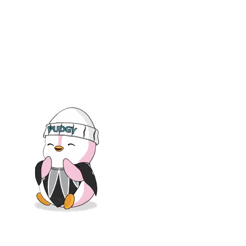 two penguins one wearing a hat that says pudgy on it