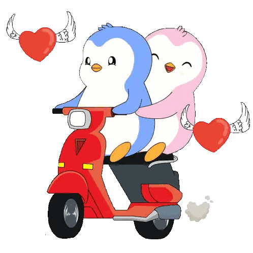 Two Penguins Riding Red Scooter