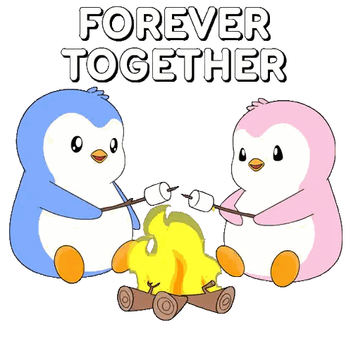 Two Penguins Roasting Marshmallows Forever Together