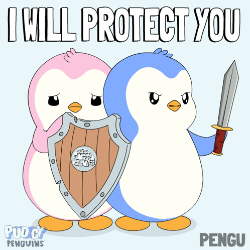 Two Penguins Shield Sword I Will Protect You GIF