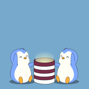 Two Penguins Sitting Next To A Green Candle With Melted Wax GIF