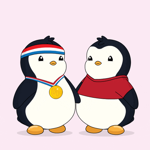 Two Penguins Standing Next To Each Other GIF