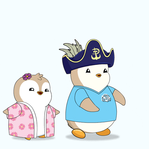 Two Penguins Standing Next To Each Other With Saturday Written On The Bottom GIF