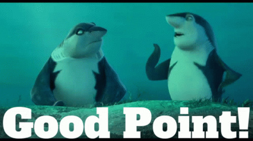 Two Penguins Standing Next To Each Other With The Words Good Point GIF