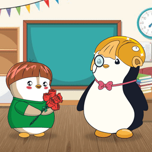 Two Penguins Standing With Roses