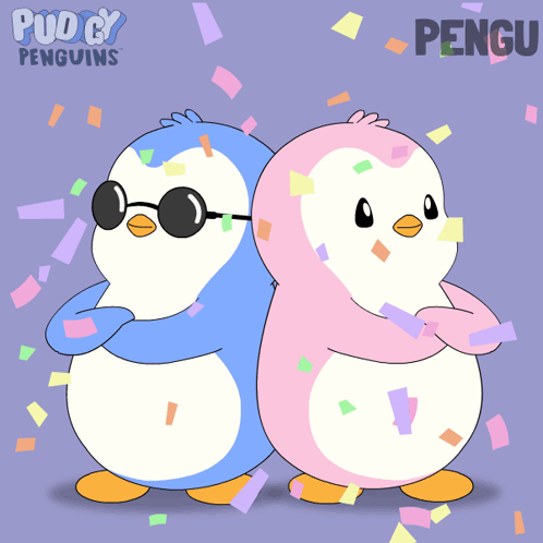 Two Penguins Standing With Word Pengu