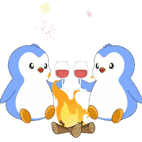 Two Penguins Toasting with Wine