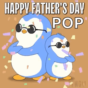 Two Penguins Wearing Sunglasses Are Standing Next To Each Other On A Happy Father 'S Day Pop Greeting Card . GIF