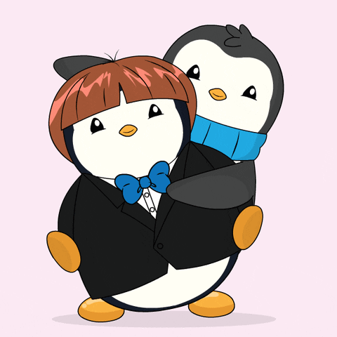 Penguins In Tuxedos Hugging GIF
